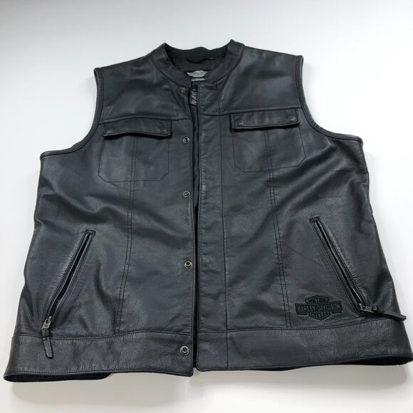 Harley Davidson Foster TALL XXL Leather Vest Side Laces Black MINT 98090-15VM - Picture 1 of 15